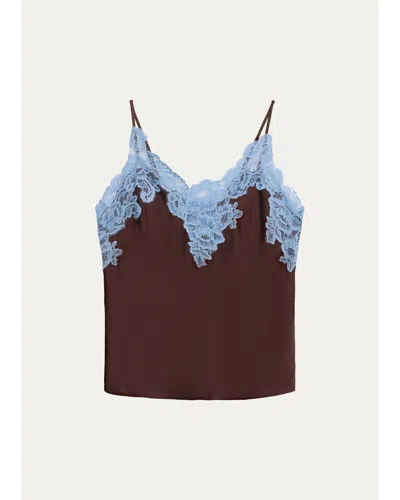 A.l.c Hana Lace-trim Satin Top In Ganache/french Blue