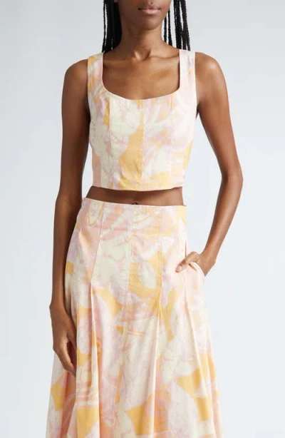 A.l.c . Isabel Print Crop Linen Blend Tank Top In Cumin/ Lilac