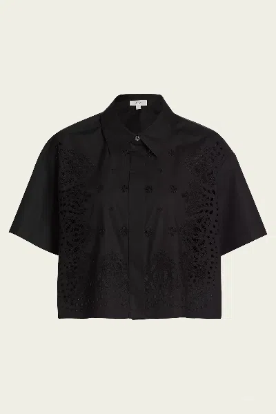 A.l.c Jade Embroidered Cotton Top In Black