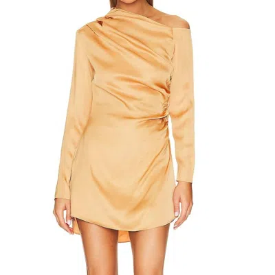 A.L.C JAMIE SIDE RUCHED LONG SLEEVE MINI DRESS IN TAWNY GOLD