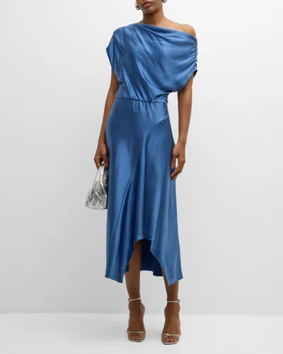 A.l.c Jasmine Draped Satin Midi Dress In Kyanite