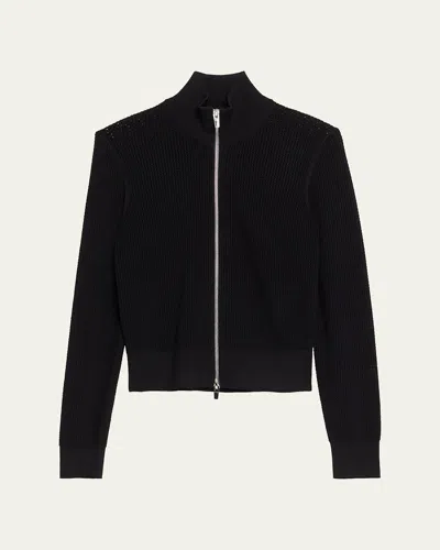 A.l.c Jax Open-work Zip Cardigan In Black