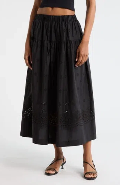 A.l.c . Jay Eyelet Embroidered Cotton Midi Skirt In Black
