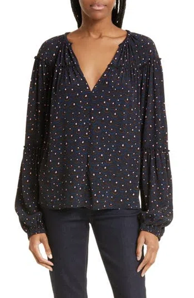 A.l.c . Jenna Abstract Print Top In Black/blue Multi