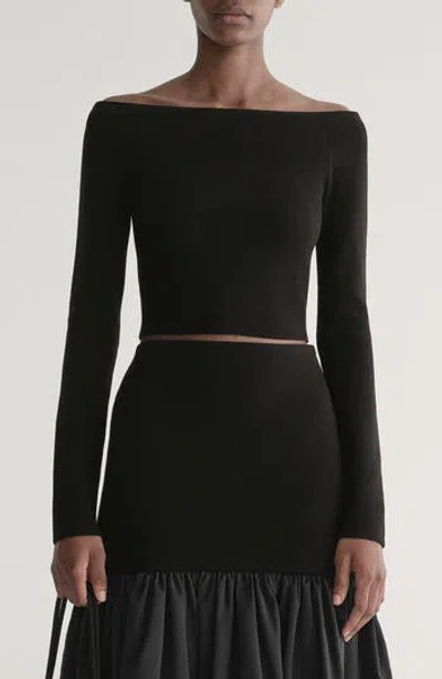 A.l.c . Jo Fitted Off The Shoulder Crop Sweater In Black