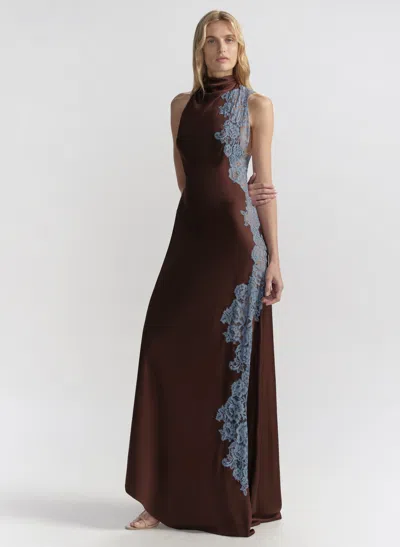 A.l.c Josephine Satin And Lace Maxi Dress In Brown
