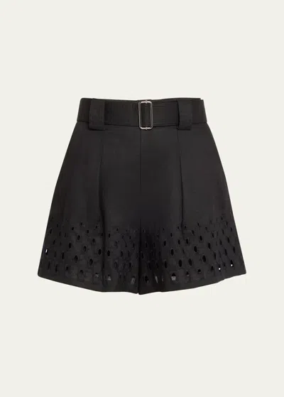 A.l.c Kali Belted Linen Shorts In Black