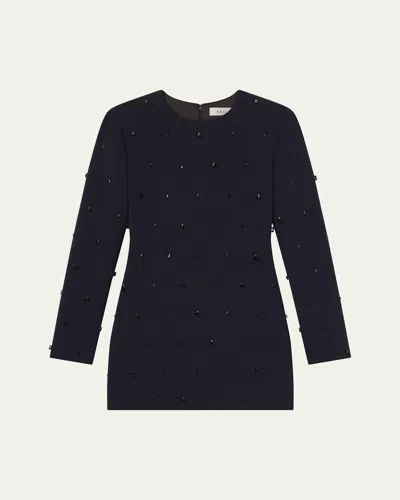 A.l.c Kenna Embellished Long-sleeve Mini Dress In Evening Blue/jet