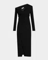 A.l.c Kylah Ruched One-shoulder Midi Dress In Black