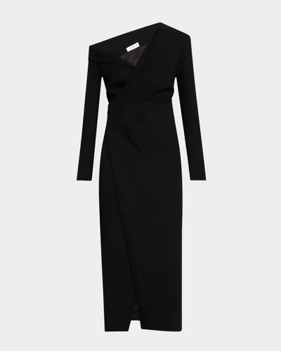 A.l.c Kylah Ruched One-shoulder Midi Dress In Black