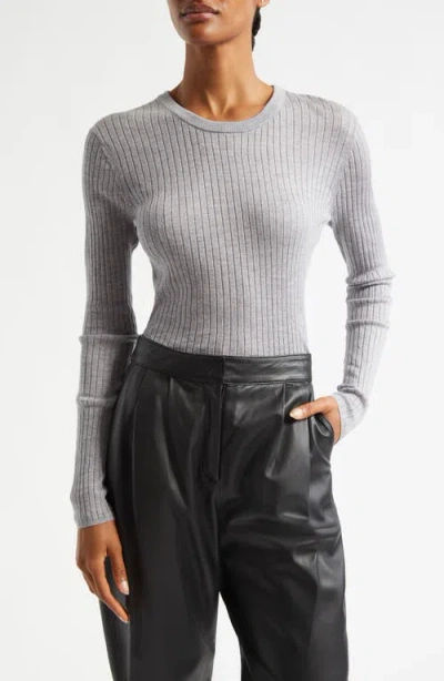 A.l.c . Kyle Merino Wool Long Sleeve Rib Top In Light Heather Grey