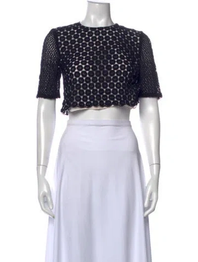 Pre-owned A.l.c Lace Pattern Crew Neck Crop Top In Blue