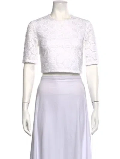 Pre-owned A.l.c Lace Pattern Crew Neck Crop Top In White