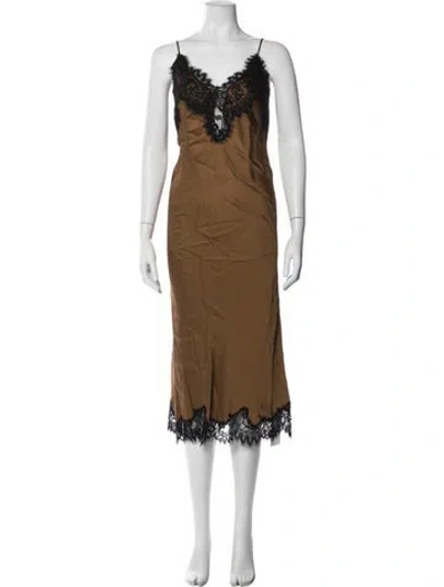 Pre-owned A.l.c Lace Pattern Midi Length Dress W/ Tags In Brown