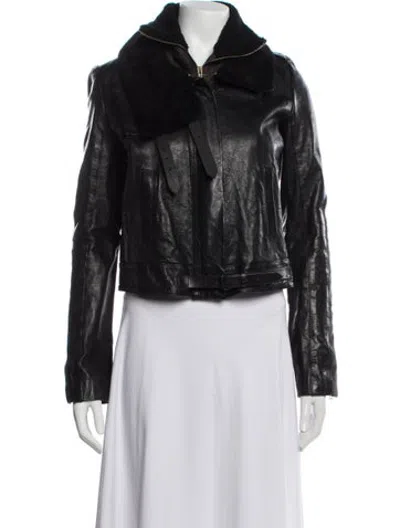 Pre-owned A.l.c Lamb Leather Biker Jacket In Black