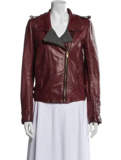 Pre-owned A.l.c Lamb Leather Biker Jacket In Burgundy