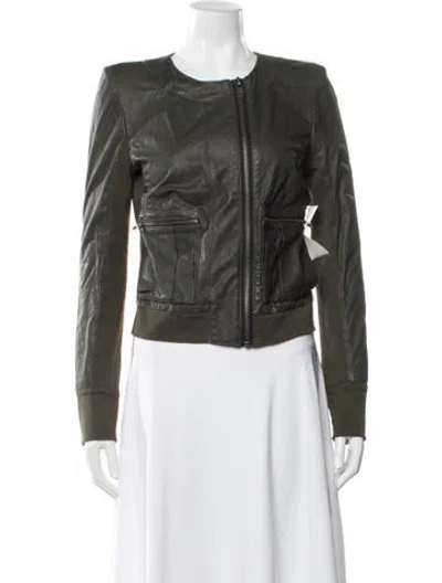 Pre-owned A.l.c Lamb Leather Biker Jacket In Green