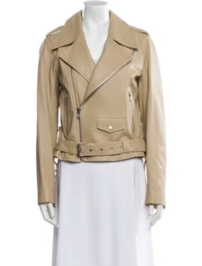 Pre-owned A.l.c Lamb Leather Biker Jacket In Neutral