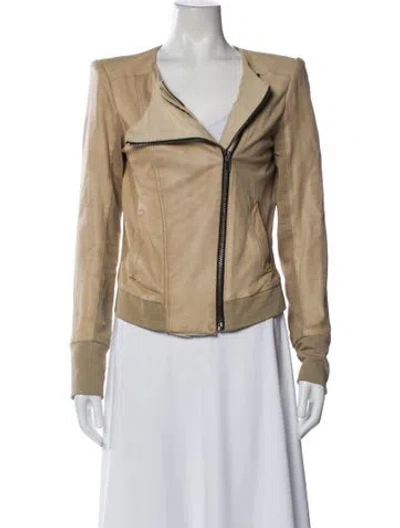 Pre-owned A.l.c Lamb Leather Biker Jacket In Neutral