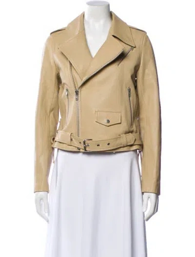 Pre-owned A.l.c Lamb Leather Biker Jacket In Neutral