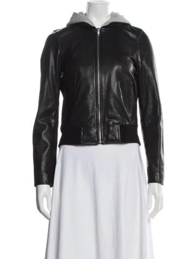 Pre-owned A.l.c Lamb Leather Bomber Jacket In Black