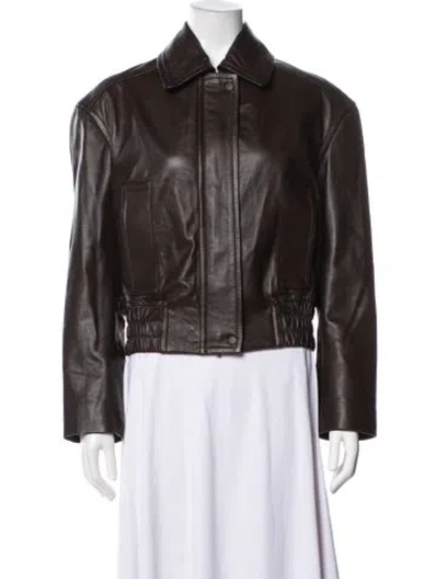 Pre-owned A.l.c Lamb Leather Bomber Jacket In Brown
