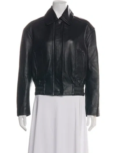 Pre-owned A.l.c Lamb Leather Bomber Jacket W/ Tags In Black