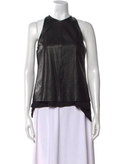 Pre-owned A.l.c Lamb Leather Crew Neck Blouse W/ Tags In Black