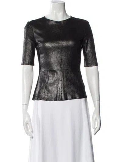 Pre-owned A.l.c Lamb Leather Crew Neck Top In Black