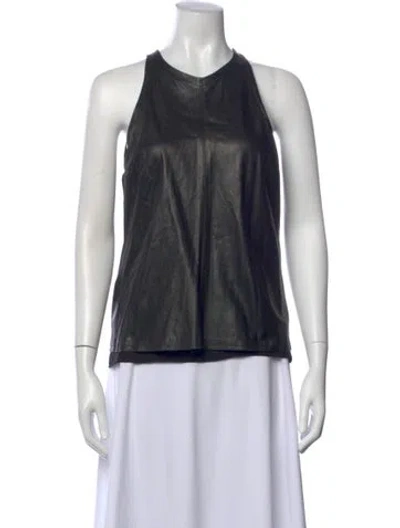 Pre-owned A.l.c Lamb Leather Halterneck Top In Black