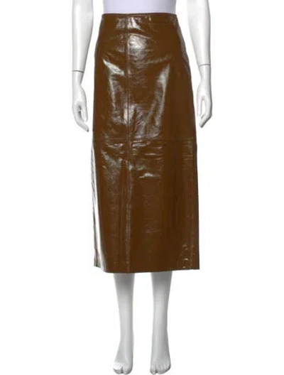 Pre-owned A.l.c Lamb Leather Midi Length Skirt W/ Tags In Brown