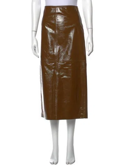 Pre-owned A.l.c Lamb Leather Midi Length Skirt W/ Tags In Brown