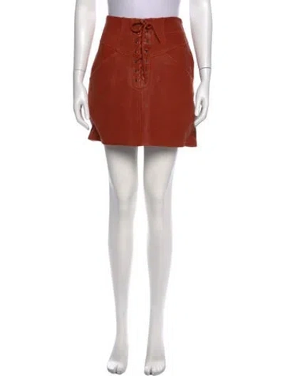 Pre-owned A.l.c Lamb Leather Mini Skirt In Brown