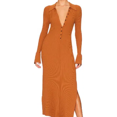 A.l.c Lance Ribbed Polo Collar Midi Dress In Cognac In Brown