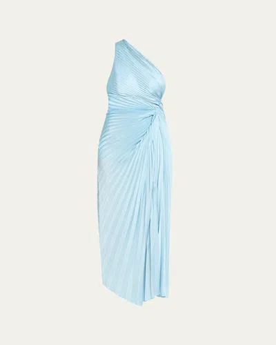 A.l.c Lara Pleated One-shoulder Satin Midi Dress In Blue