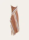 A.l.c Lauren Asymmetric Stripe Cowl-neck Sleeveless Midi Dress In White Stri