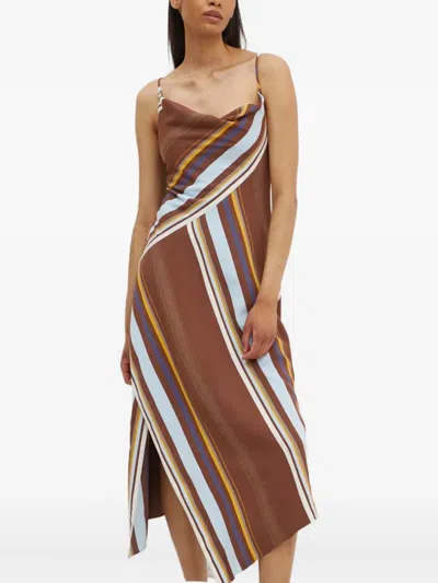 A.l.c Lauren Cowl-neck Striped Dress In Brown