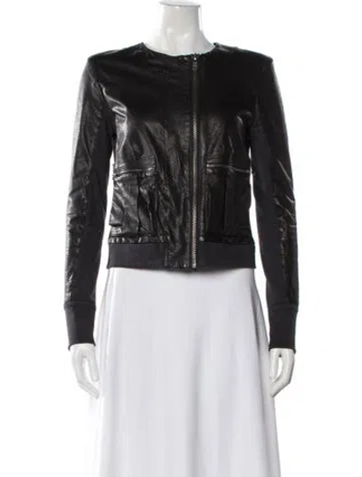 Pre-owned A.l.c Leather Bomber Jacket In Black
