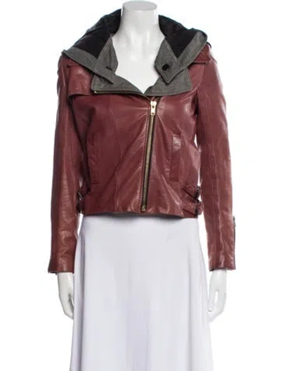 Pre-owned A.l.c Leather Colorblock Pattern Biker Jacket In Red