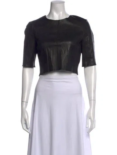 Pre-owned A.l.c Leather Crew Neck Crop Top In Black