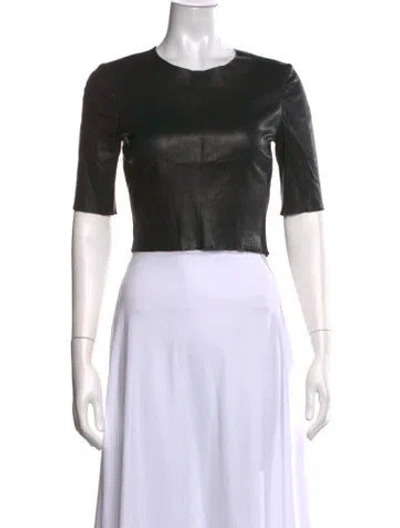 Pre-owned A.l.c Leather Crew Neck Crop Top In Black