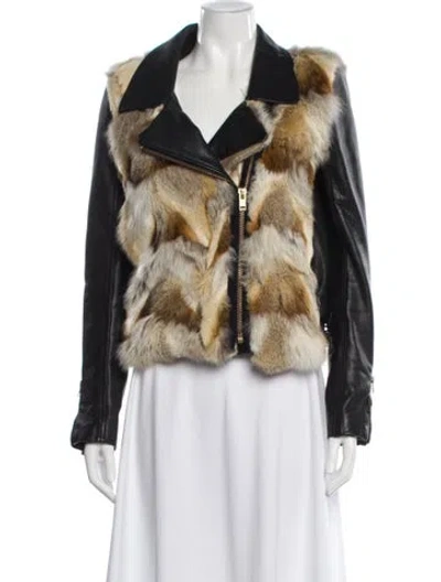 Pre-owned A.l.c Leather Printed Faux Fur Jacket In Black