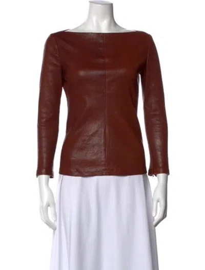 Pre-owned A.l.c Leather Square Neckline Top In Brown
