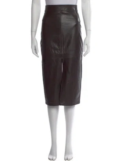 Pre-owned A.l.c Leather Trim Embellishment Midi Length Skirt In Brown