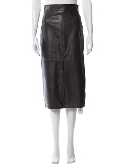 Pre-owned A.l.c Leather Trim Embellishment Midi Length Skirt W/ Tags In Brown