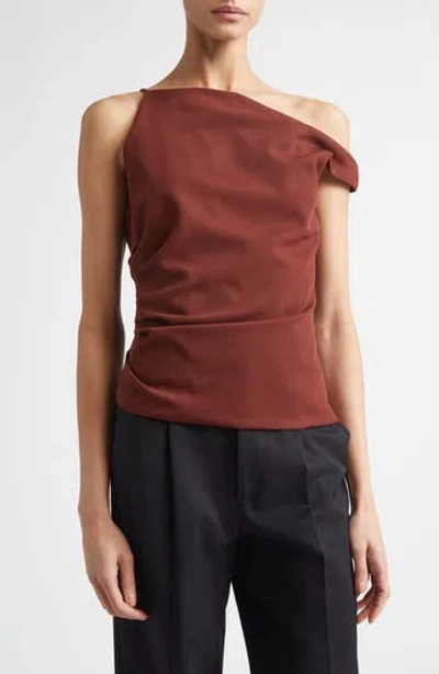 A.l.c . Leia Ruched One-shoulder Wool Blend Top In Brown