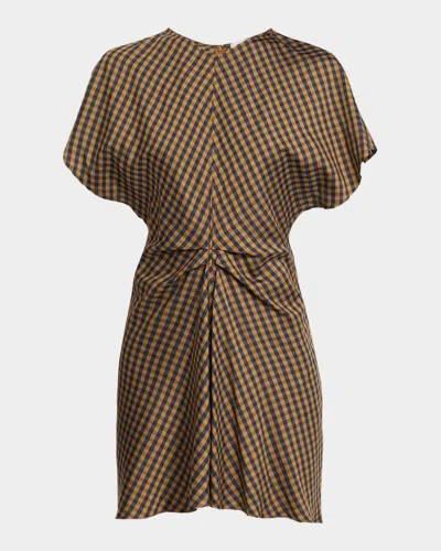A.l.c Leni Draped Check Mini Dress In Brown