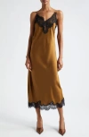 A.l.c . Lennon Lace Accent Satin Slipdress In Mocha/black