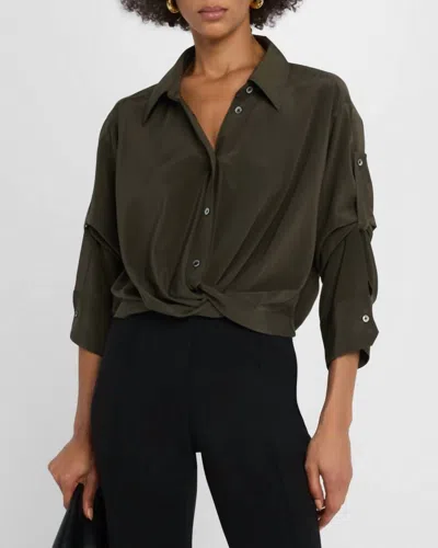 A.l.c Leo Convertible Sleeves Top In Olive Brown In Gray