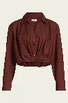 A.l.c Leo Cropped Cotton Shirt In Dark Bosco